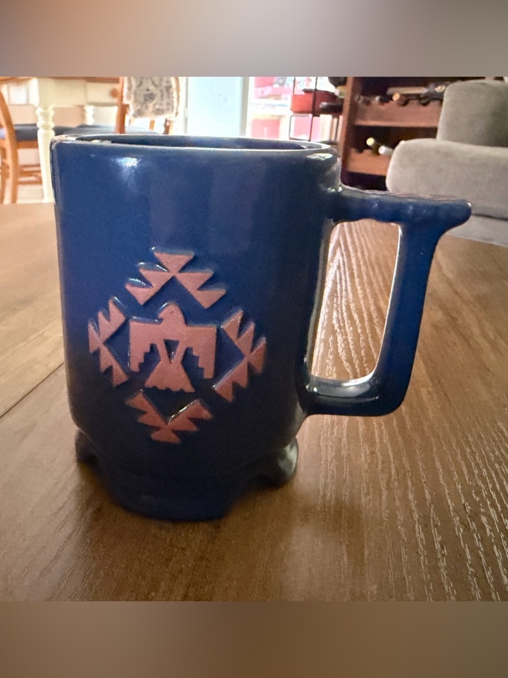 Frankoma Blue Ceramic Mug with Terracotta Southwestern Motif